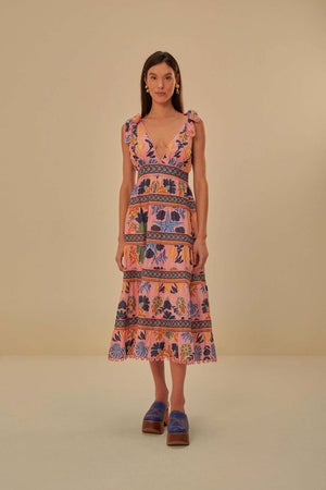 Farm Rio Seashell Tapestry Pink Midi Dress