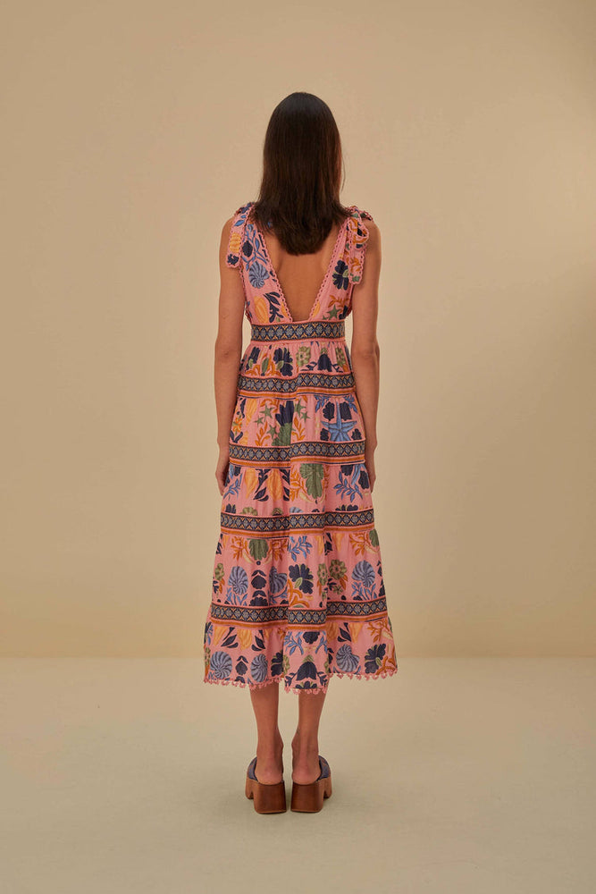 Farm Rio Seashell Tapestry Pink Midi Dress