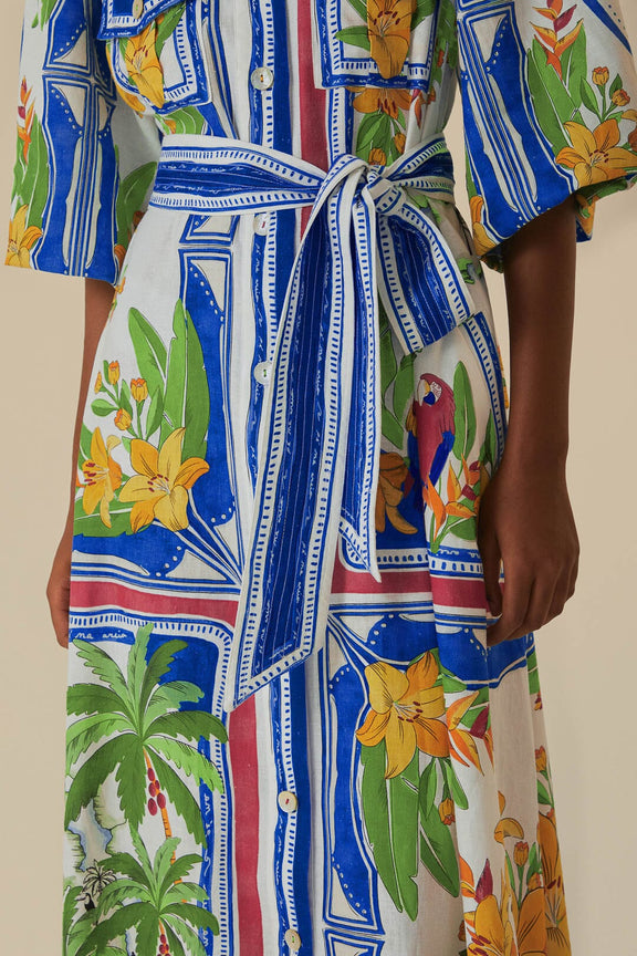 Farm Rio Tropical Destination Off White Midi Dress