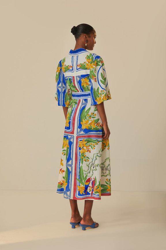 Farm Rio Tropical Destination Off White Midi Dress