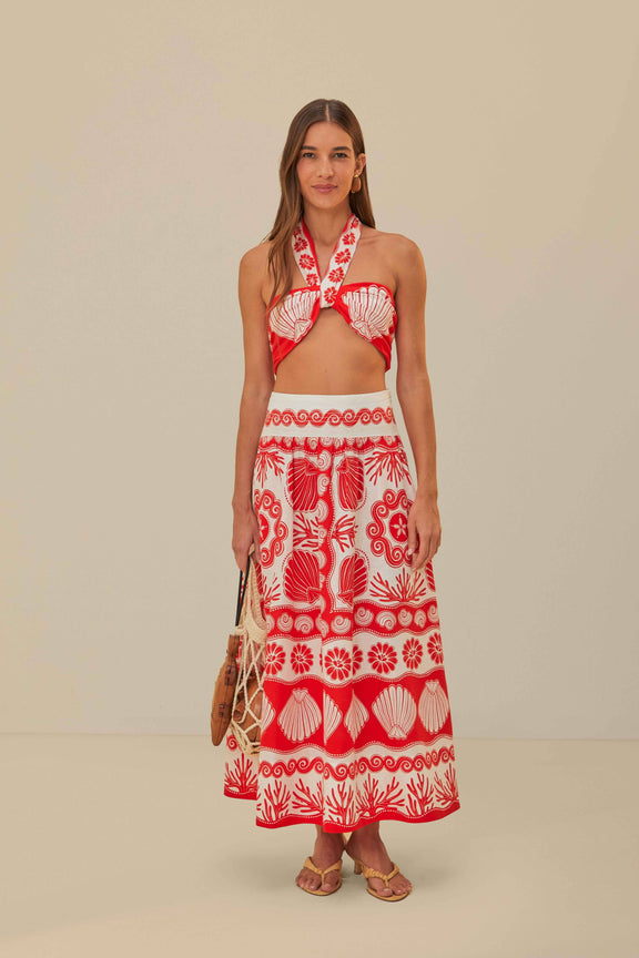 Farm Rio Ainika Shell Red Maxi Skirt