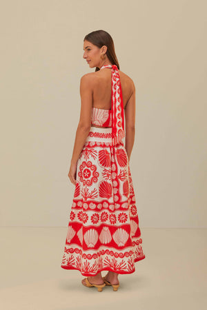 Farm Rio Ainika Shell Red Maxi Skirt