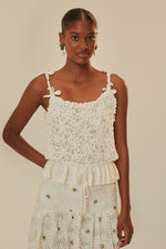 Farm Rio White Flowers Crochet Top